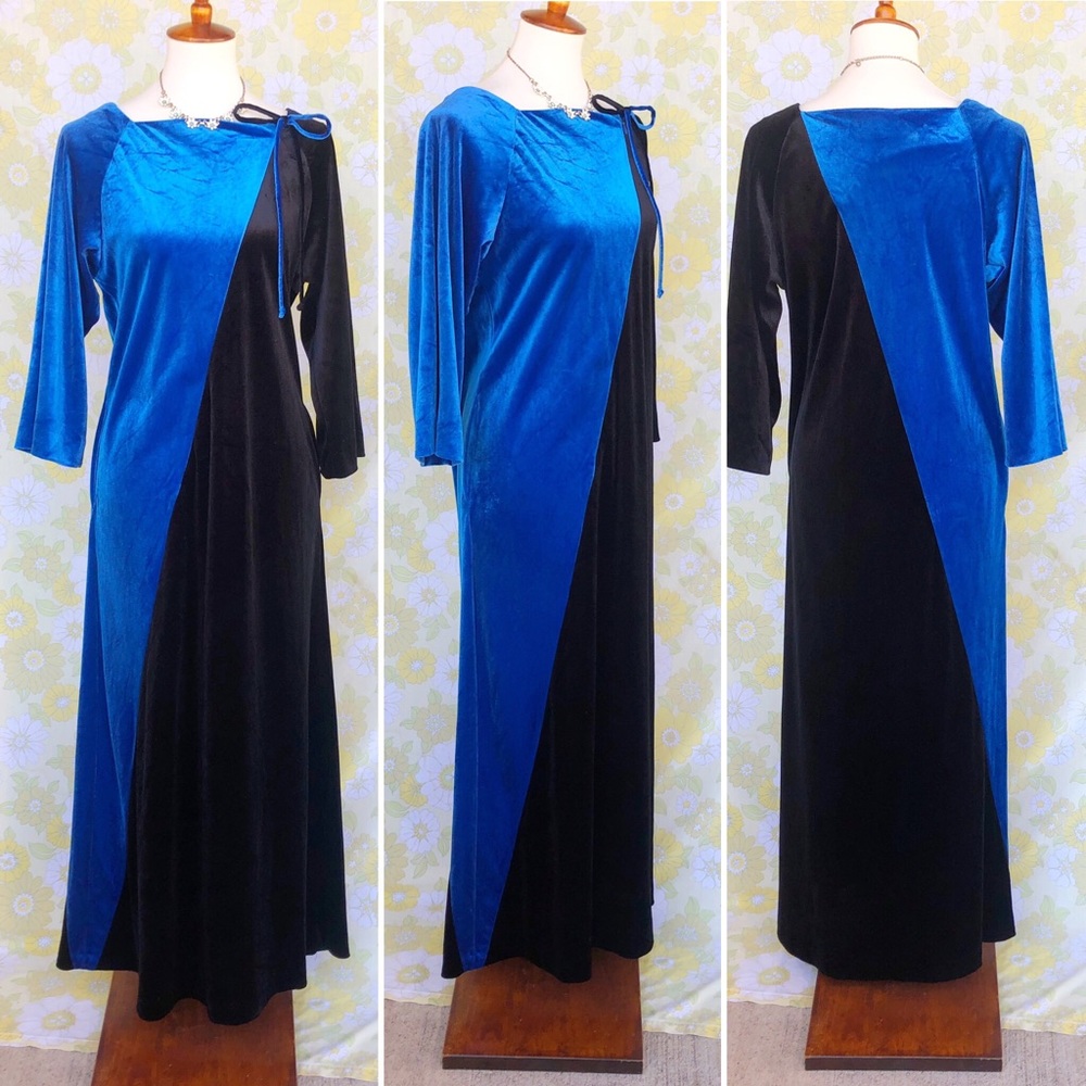 True Vintage💙80s Two Tone Velvet Lounge Dress